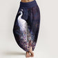Pure Cotton Gorgeous Peacock Pattern Women's Elastic Waist Harem Pants