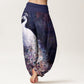 Pure Cotton Gorgeous Peacock Pattern Women's Elastic Waist Harem Pants