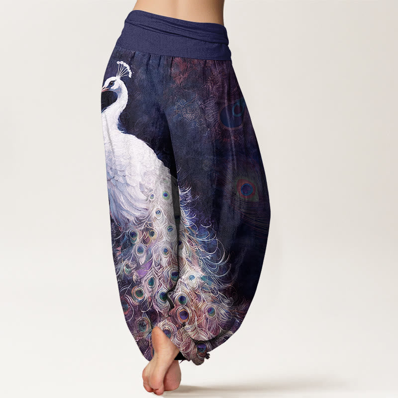 Pure Cotton Gorgeous Peacock Pattern Women's Elastic Waist Harem Pants