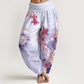 Pure Cotton Light-Colored Koi Fish Lotus Flower Pattern Women's Elastic Waist Harem Pants