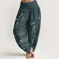 Pure Cotton Circular Lines Dragonfly Women's Elastic Waist Harem Pants