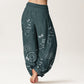 Pure Cotton Circular Lines Dragonfly Women's Elastic Waist Harem Pants