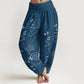 Pure Cotton Circular Lines Dragonfly Women's Elastic Waist Harem Pants
