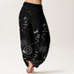 Pure Cotton Circular Lines Dragonfly Women's Elastic Waist Harem Pants
