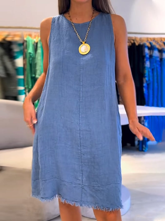 Women's Casual Solid Color Round Neck Sleeveless Splicing Dress