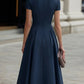 Zip-Front Short Sleeve Fit & Flare Midi Dress