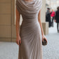 Draped Cowl-Neck Ruched Maxi Dress