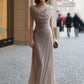 Draped Cowl-Neck Ruched Maxi Dress