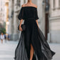 Off-Shoulder Pleated Chiffon Maxi Dress