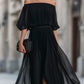 Off-Shoulder Pleated Chiffon Maxi Dress