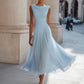 Draped Neck Sleeveless Pleated Midi Dress