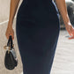 Off-Shoulder Sheer Mesh Sleeve Bodycon Midi Dress