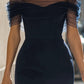 Off-Shoulder Sheer Mesh Sleeve Bodycon Midi Dress