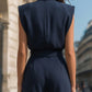 High-Neck Cutout Belted Tailored Romper