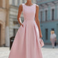 Elegant Sleeveless Rhinestone Neckline Fit & Flare Midi Cocktail Dress