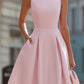 Elegant Sleeveless Rhinestone Neckline Fit & Flare Midi Cocktail Dress