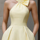 Halter Neck Bow Detail High-Low A-Line Maxi Dress