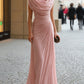 Draped Cowl-Neck Ruched Maxi Dress