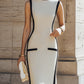 Contrast Trim Sculpted Sheath Midi Dress With Pocket Detail