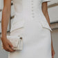 Stand Collar Button-Front Tailored Mini Dress