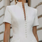 Stand Collar Button-Front Tailored Mini Dress