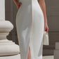 Red & White Color Block Mandarin Collar Bodycon Midi Dress With Front Slit
