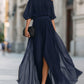 Off-Shoulder Pleated Chiffon Maxi Dress