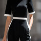 Off-Shoulder Contrast Trim Tailored Wide-Leg Jumpsuit