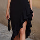 Off-Shoulder Asymmetric Ruffle Hem Midi Dress