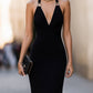 Halter Neck Ring-Detail V-Neck Column Maxi Dress