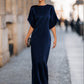 Relaxed Batwing Sleeve Fluid Column Maxi Dress