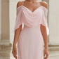 Draped Cold-Shoulder Flowing Maxi Dress