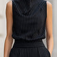 Sleeveless High-Neck Pinstripe Wide-Leg Two-Piece Set