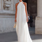 Pleated Halter Neck Flowing Maxi Dress