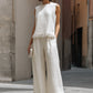 Sleeveless Textured Top And Wide-Leg Pants Set With Frayed Hem Detail