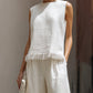 Sleeveless Textured Top And Wide-Leg Pants Set With Frayed Hem Detail