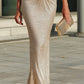 Metallic Pleated Deep V-Neck Ruched Maxi Dress