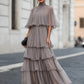 Tiered Pleated Cape Maxi Dress