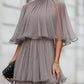 Tiered Pleated Cape Maxi Dress