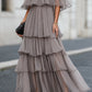 Tiered Pleated Cape Maxi Dress