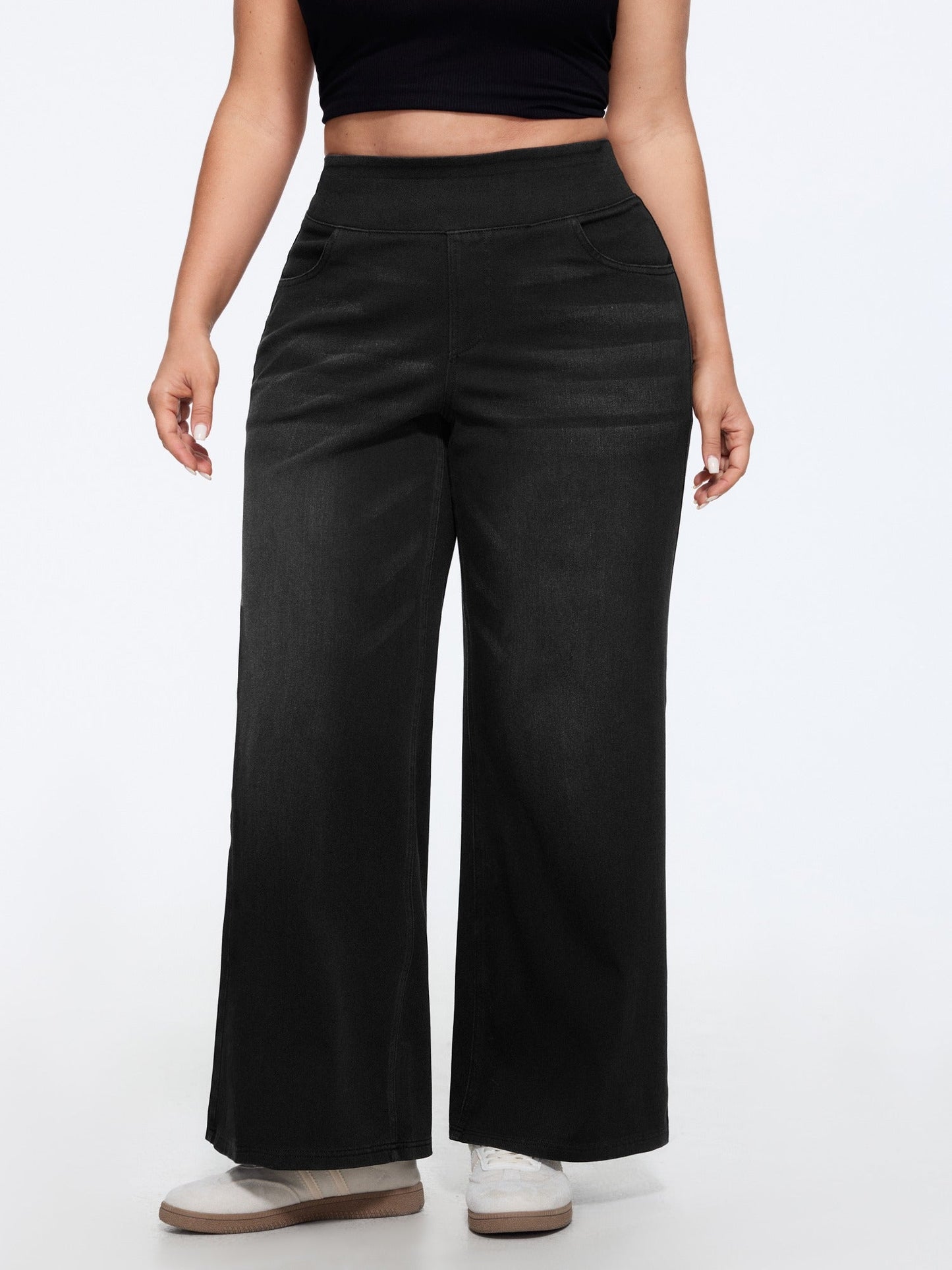 Stretchy Pull-On Wide-Leg Knit Jeans