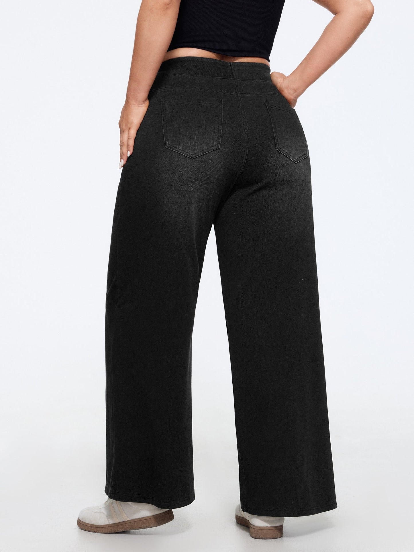 Stretchy Pull-On Wide-Leg Knit Jeans
