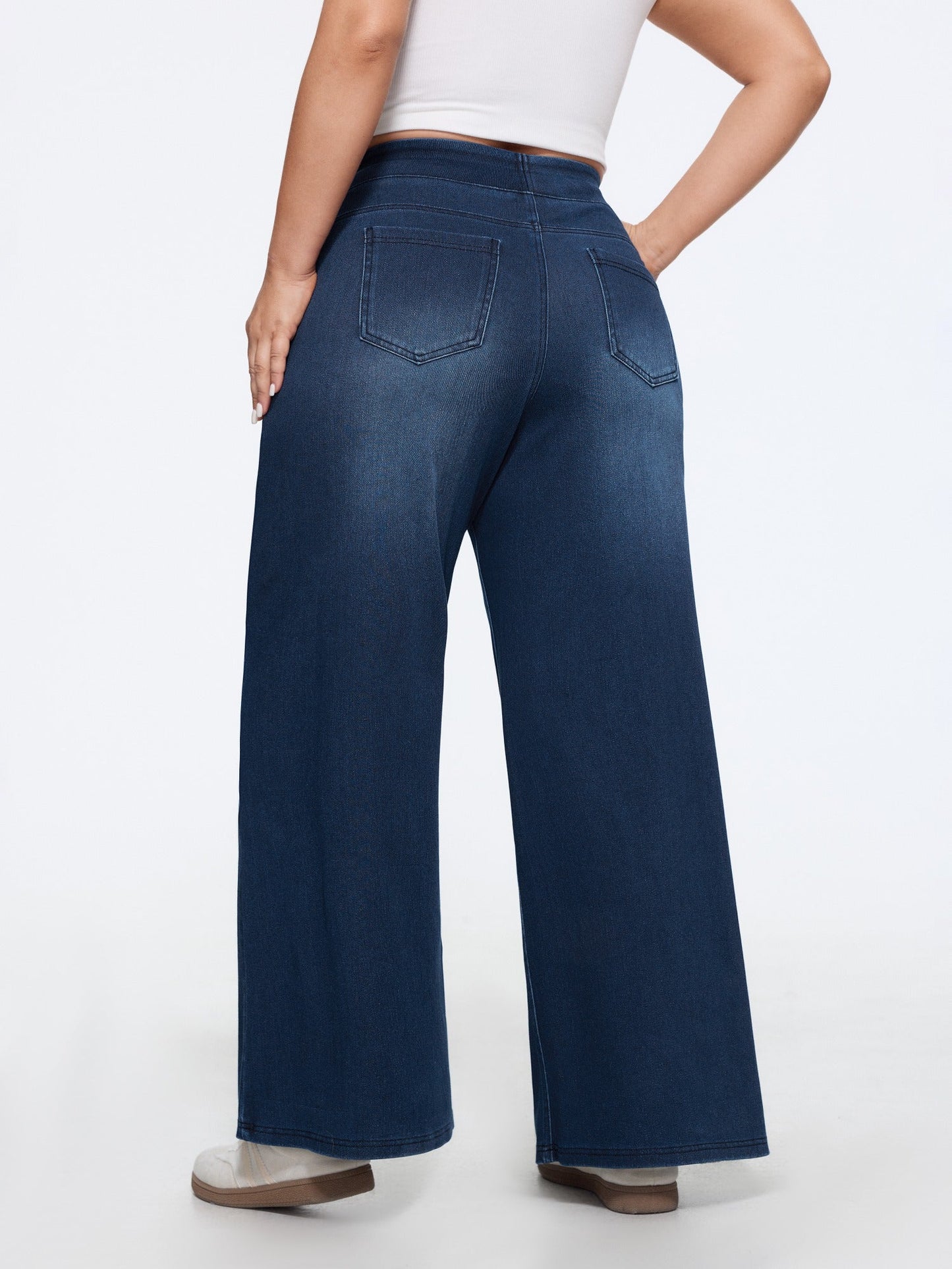 Stretchy Pull-On Wide-Leg Knit Jeans