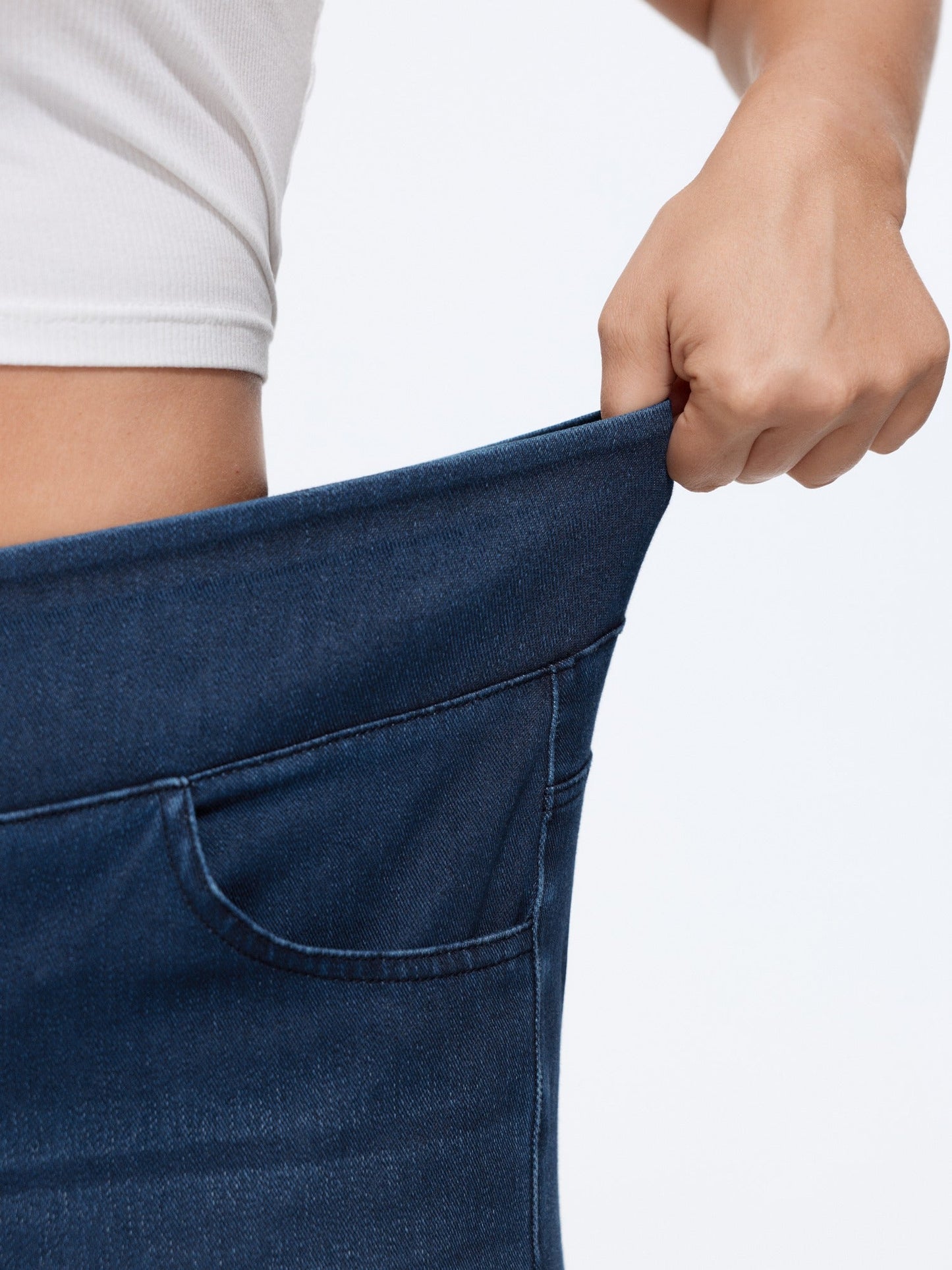Stretchy Pull-On Wide-Leg Knit Jeans