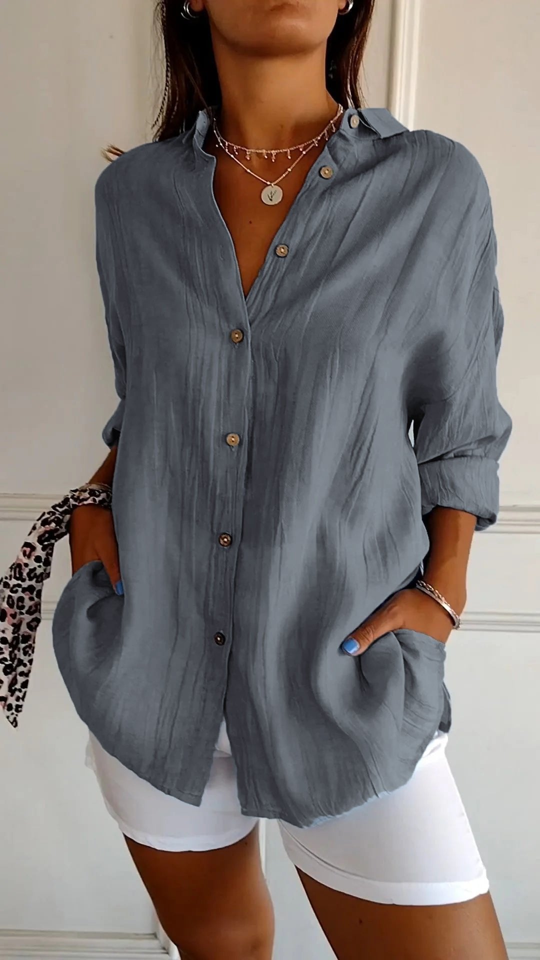 ☀️Summer Hot Sale 49% OFF - Women's Cotton and Linen Casual Single-Breasted Pleated Lapel Shirt