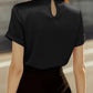 Sophisticated White Satin Blouse with Modern Keyhole Neckline