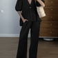 Women'S Solid Color Lantern Sleeve Shirt Wide Leg Pants Suit