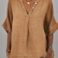 Women's Solid Mid Sleeve V-Neck Button-Up Cotton and Linen Shirt