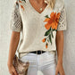 V-Neck Knitted Floral Pullover