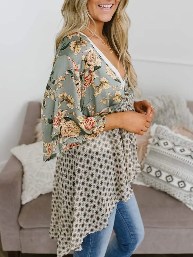 ✨Women's Floral Kimono Ruffle Sleeve Tie Cardigans Flowy Boho Loose Cover Ups